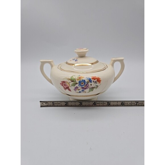 Vintage Covered Sugar Dish Summer Garden Floral Warranted 22K Gold - Picture 8 of 11